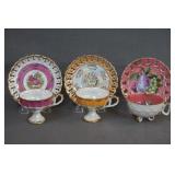 3 Fine China Pearlized Cup & Laced Saucer Sets