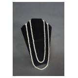 30" Flapper White Pearl Glass Bead Necklace