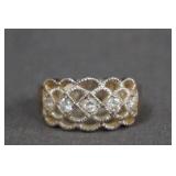Sterling Silver Filigree CZ Fashion Ring Size 9