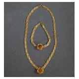 Sterling 925 Gold Plated Rose Necklace & Bracelet