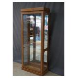 Oak Finished Mirror Backed Lighted Curio Cabinet
