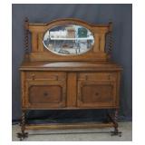 Antique Oak Buffet Sideboard Server with Mirror