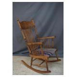Vintage Pressed Back Oak Rocking Chair