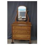 Antique Oak 3 drawer Dresser with Beveled Mirror