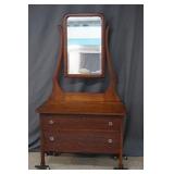 Antique Oak 2 Drawer Dresser with Beveled Mirror