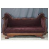 Victorian Winged Lions Paw Mahogany Sleigh Sofa