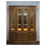 Keller Oak Formal Lighted China Cabinet and Hutch