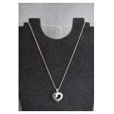 Sterling 925 CZ & Sapphire Heart Pendant Necklace