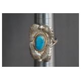Sterling and Turquoise Feather Design Ladies Ring