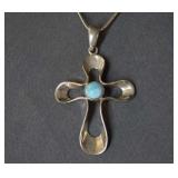 Sterling 925 and Marble Cross Pendant Necklace