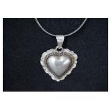 Sterling 925 Mexico Tooled Heart Pendant Necklace