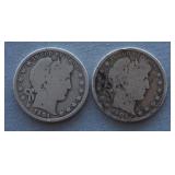 1904 and 1905-S Barber Silver Half Dollar Coins