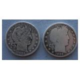 1906 and 1906-O Barber Silver Half Dollar Coins
