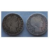 1910-S and 1911 Barber Silver Half Dollar Coins