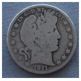 1911-S Barber Silver Half Dollar