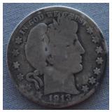 1913-S Barber Silver Half Dollar
