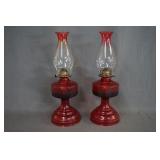 2 Vintage P&A  Red Pressed Glass Oil Lamps