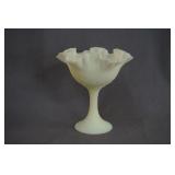 Fenton Frosted Vaseline Glass Open Compote