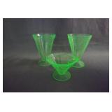 Rose Cameo Green Vaseline Glass Tumblers & Sherbet