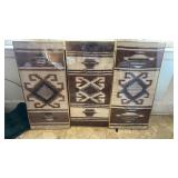 Framed wool woven tapestries, tribal native