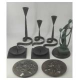Candle holders,  trivets and figurine