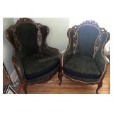 Antique custom, upholstery, wing back chairs,