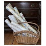 Basket with vintage wallpaper
