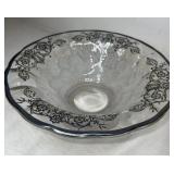 Serving Bowl w/ Frosted Base Silver Plated Detail
