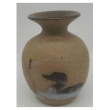 Fired clay bud vase. 5ï¿½ins.