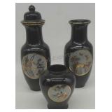 Asian themed china vases and carafe.  Marked