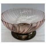 Arcoroc France Pink Bowl on Silver Plated Stand