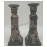 Ceramic Candle Sticks w/ Metal Inlay