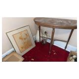 Antique Table, Lamps, Wall Decor,