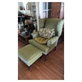 Vintage wing back chair, green upholstery