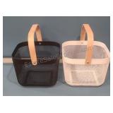 Ikea steel mesh baskets with wood handles.
