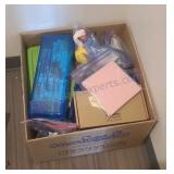 Arts and crafts supplies in one box.