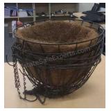 Wire hanging baskets. Three with moss inserts.