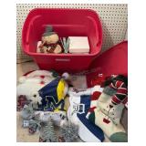 Tote of Stockings, Glitter Onaments & More