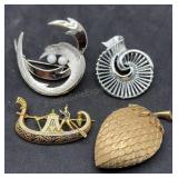 4 Vintage Signed Brooches