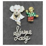 Clown & Shrine Lady Pin Brooches