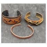 3 Copper Cuff Bracelets