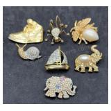 Gold Tone Rhinestone Brooches