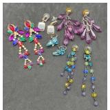 5 Pair of Rhinestone Earrings signed