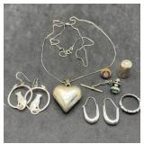 Sterling Earrings Thimble Ring & Tie Pin