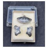 Siam Sterling Butterfly Brooch & Earrings