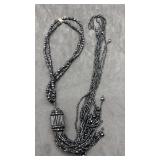Black Glass Beaded Tassel Necklace