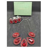 Black & Red Rhinestone Necklace & Bracelet Set