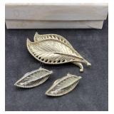 Signed BSK Brooch & Clipon Earring Set