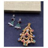 Christmas Earrings & Monet Brooch