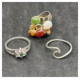 Glass Beaded & 2 Sterling Rings